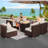 7-Piece Outdoor Furniture Set with Fire Pit Patio Wicker Conversation Set Cushions-711381539-711381538