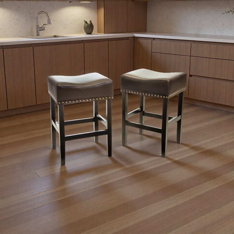 26" Backless Leather Counter Stools, 2-Pcs Set, Brown