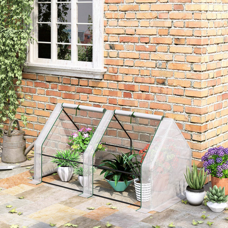 Mini serre portative de jardin extérieure 6 pi x 3 pi en blanc avec housse en PE hydrofuge et ventilation à fermeture à glissière
