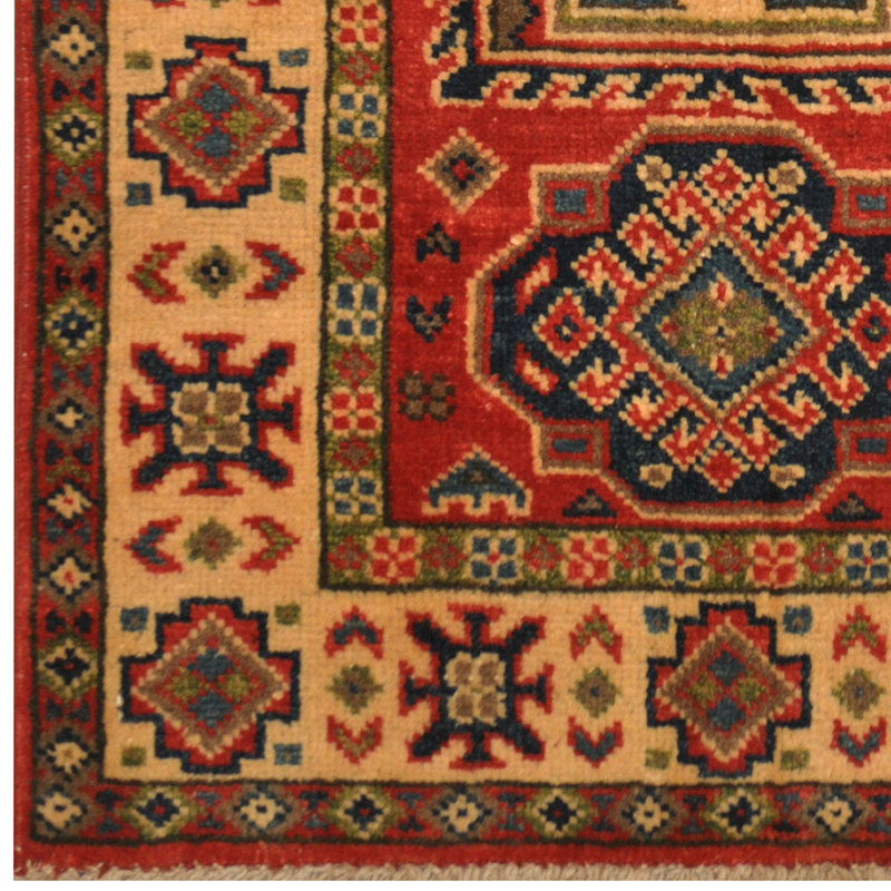 Tapis de zone en laine 2 pi x 3 po one-of-kind à la main noué la kazak Vero