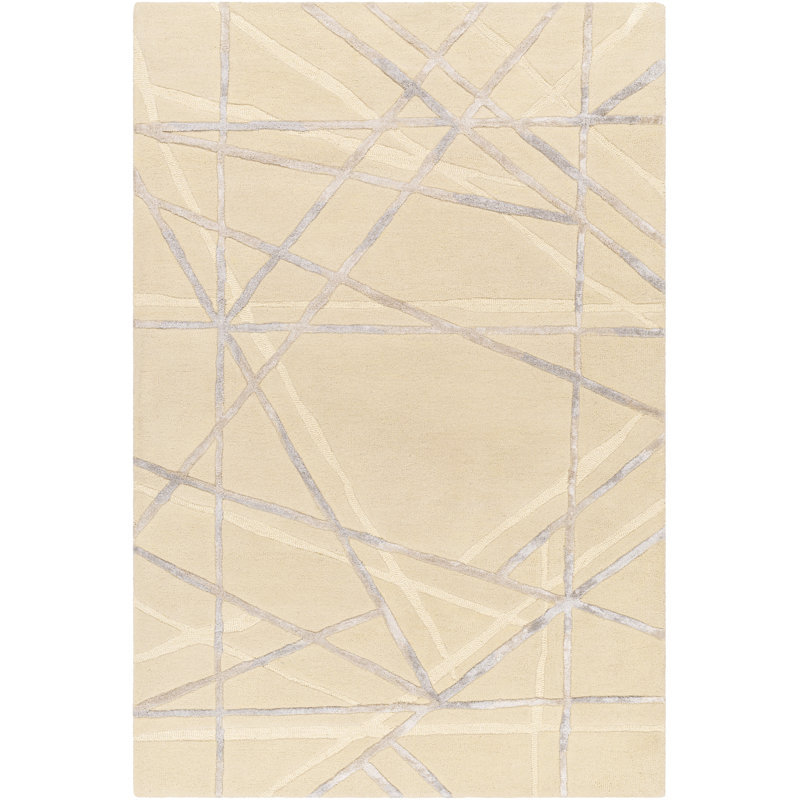 Rectangle Bahir Abstract Hand Tufted Wool/Viscose Area Rug in Gray/Taupe, Rectangle 2' x 3'
