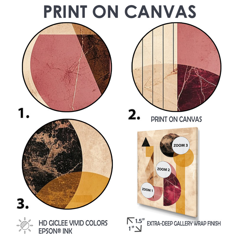 Minimalisme rose Boho Glam Harmony - décoration murale géométrique, Toile avec cadre flottant brun