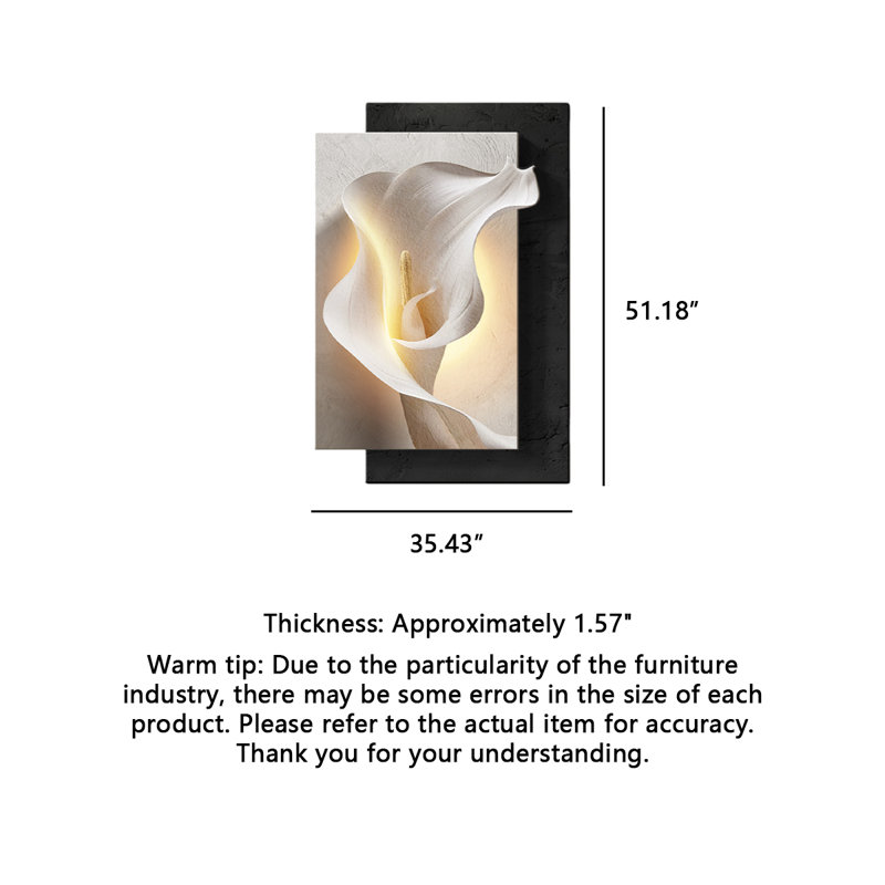 Art mural Calla Lily Led - Décoration en grès pour vestibule et salon, H 51,18 po x l 35,43 po x P 1,57 po