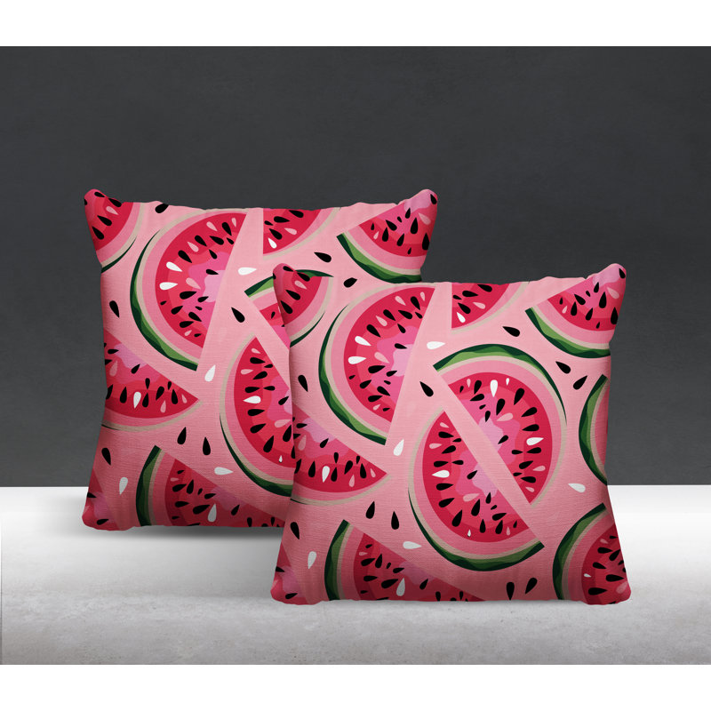 Oreiller carré intérieur / extérieur Yumelon Watermelon, L 19 po x H 19 po, Rose / rouge