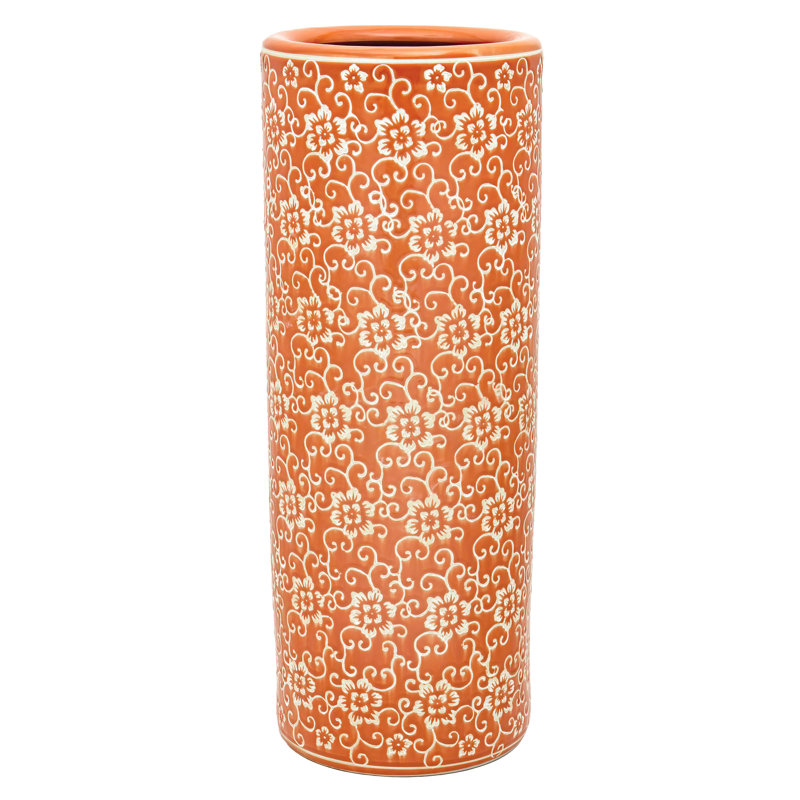 24" Bright Yellow Umbrella Stand, Orange Floral