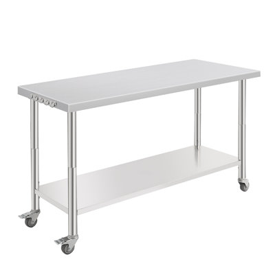NSF Certified Stainless Steel Work Table 60x24x35 in – Adjustable Undershelf, Casters, Hooks – Heavy Duty Commercial Prep Station for Kitchen, Restaurant, Garage, Workshop