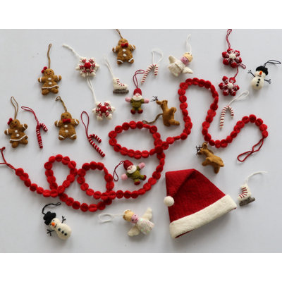 24 Piece Set - Iconic Christmas Mini Tabletop Tree Set - in Hand Felted Wool