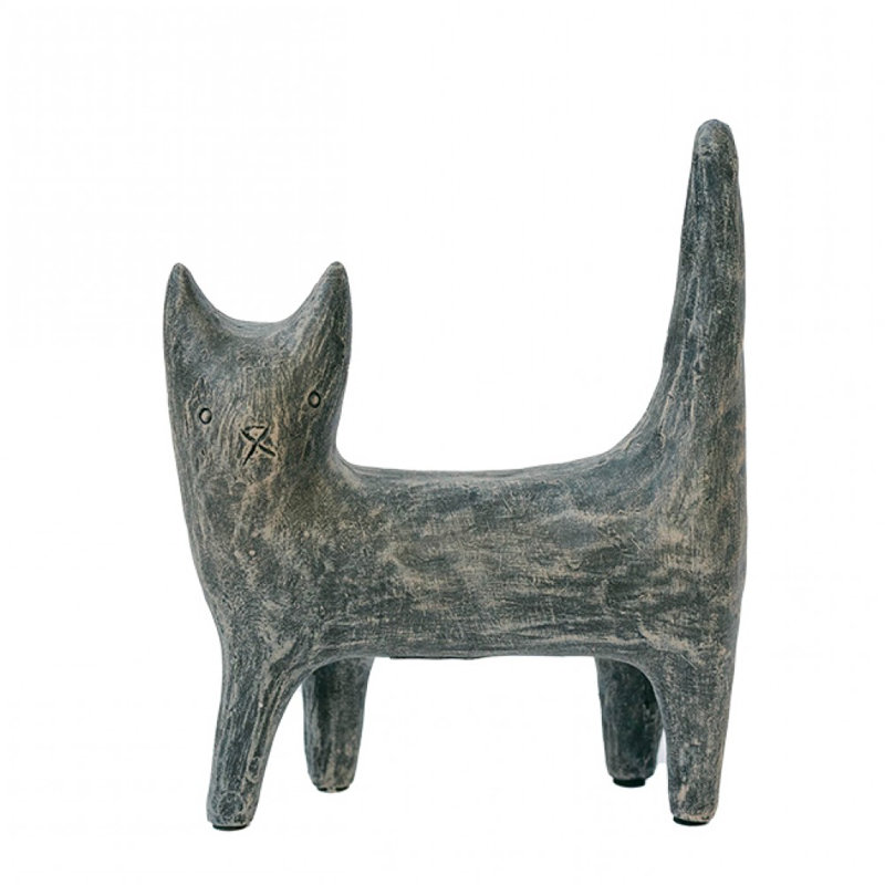 Figurine de chat en céramique aspect primitif