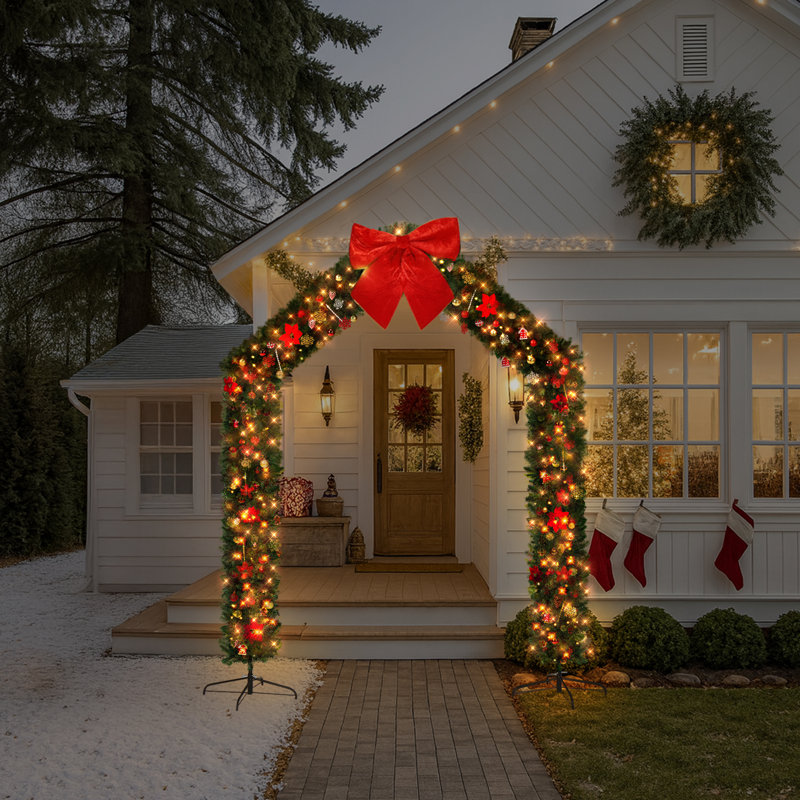 8.5 FT Christmas Artificial Tree Archway Decoration With Lights And Ornaments