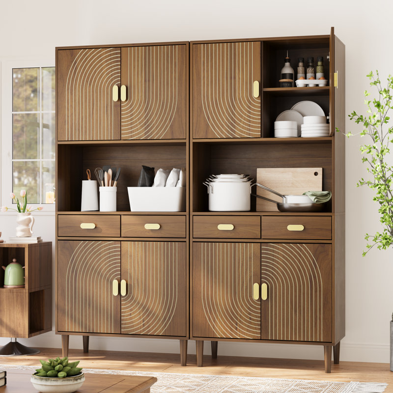 71" Kitchen Pantry Cabinet with 4 Doors & 3 Adjustable Shelves & 2 Drawers, Storage Cabinet for Kitchen, Dining Room, Living Room, Entryway
