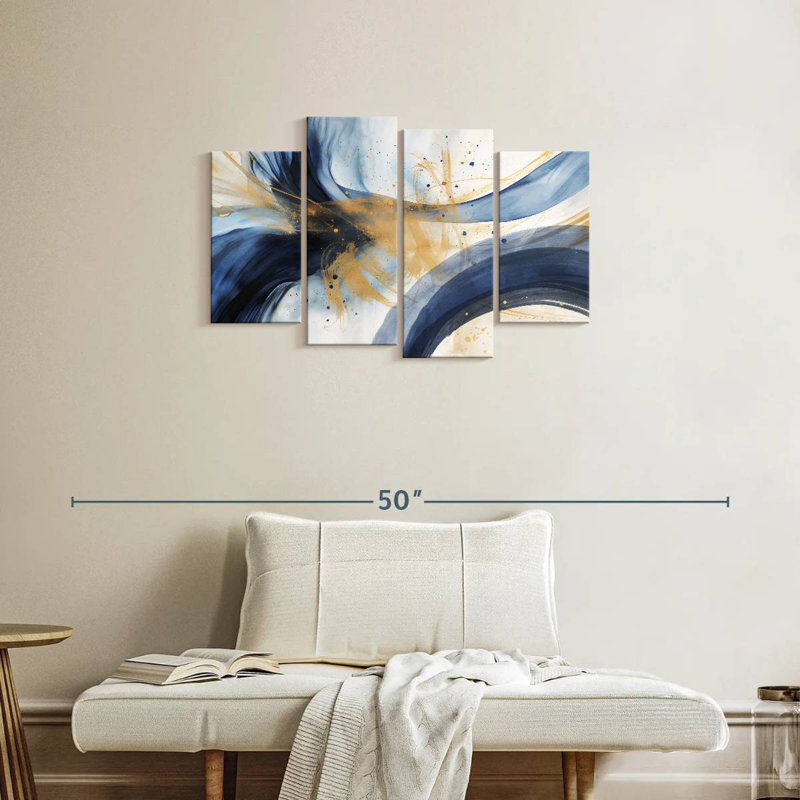 Avery Blue And Beige Abstract Flow, 22" H x 36" W