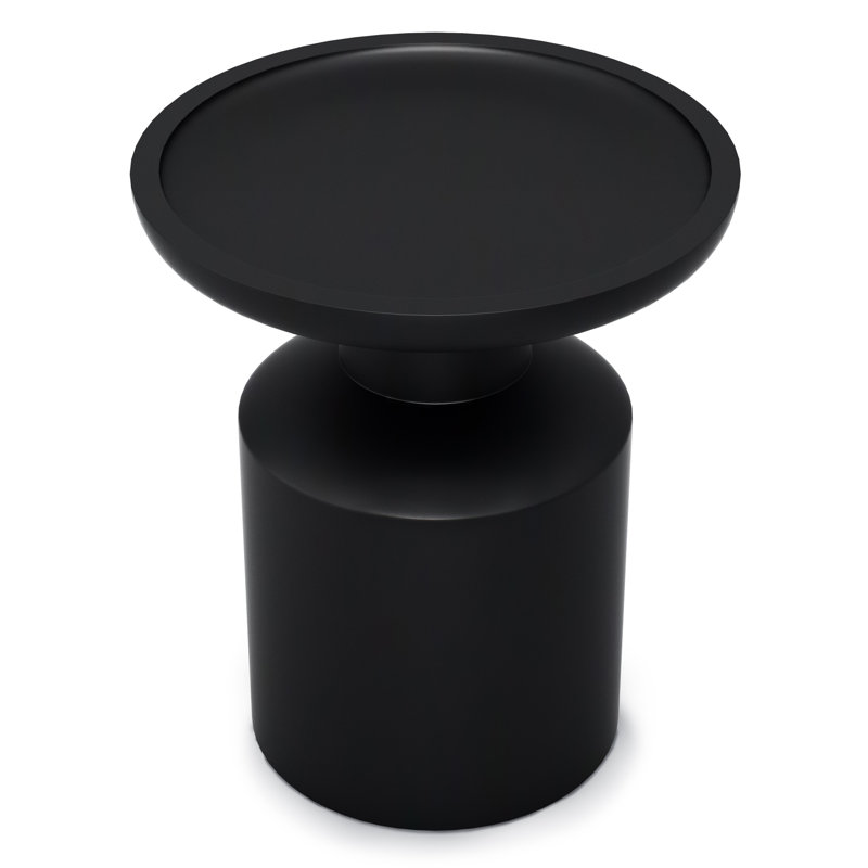Haynes 16"W Solid Mango Wood Round Boho Accent Table with Sculptural Design, Black
