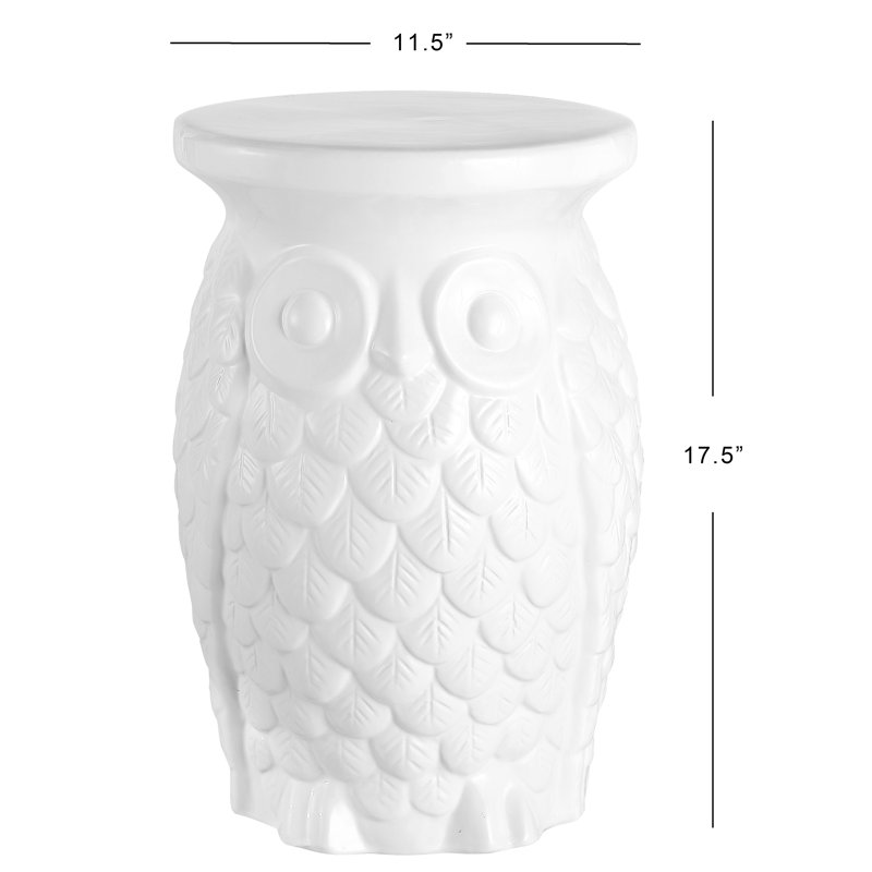 Groovy Owl 17.5" Traditional White Floral Chinoiserie Ceramic Drum Garden Stool, Pierced Indoor/Outdoor Patio Seat & Side Table