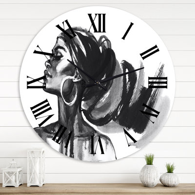 Monochrome Portrait of African American Woman IV - Modern wall clock