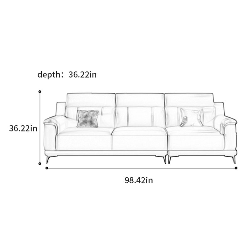 Canapé italien luxueux et simple, H 36,22 po x l 98,42 po x P 36,22 po
