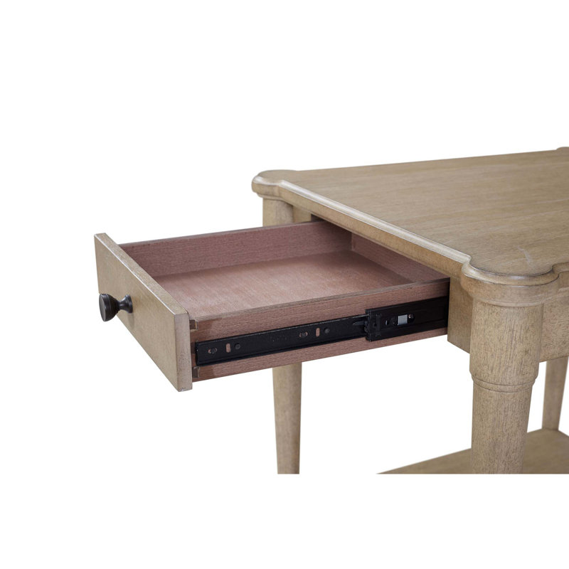 Sand Wood Rectangular End Table with Storage Drawer