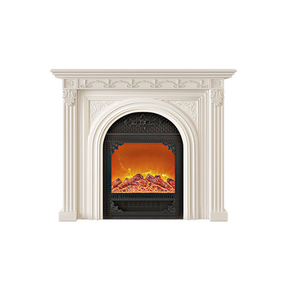 French-style fireplace with decorative carvings, household electric fireplace with simulated flames