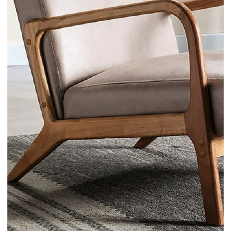 Chaise d'appoint Camel avec accoudoirs à cadre ouvert de style Mid-Century moderne et coussin en microfibre pour une ambiance de chambre à coucher, rembourrage en mousse et détente dans le salon