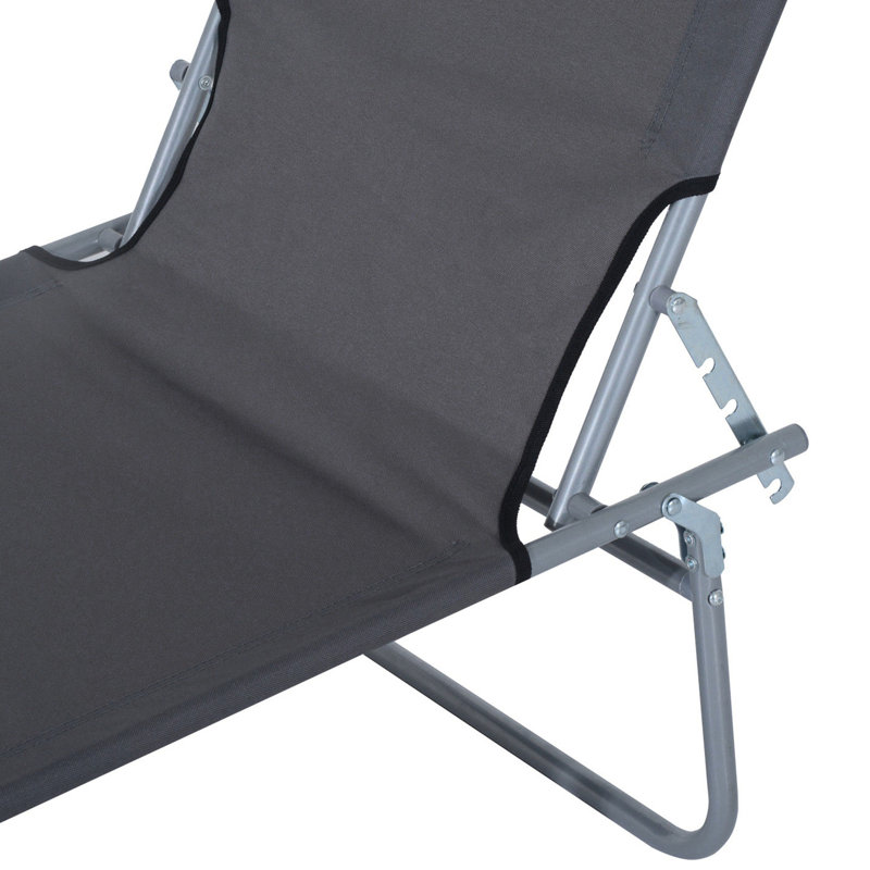 Adjustable Grey Beach Lounge Chair With Folding Function And High Fabric - For Camping, Hiking, Backyard Foldable