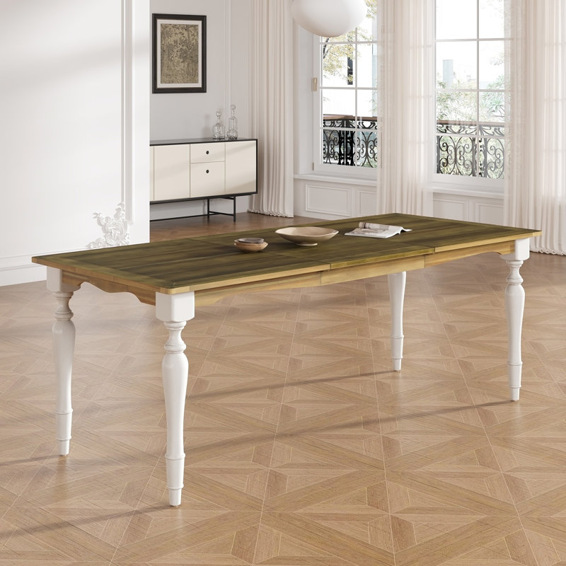 Vintage Traditional Extendable Dining Table Removable Leaf, Brown/White