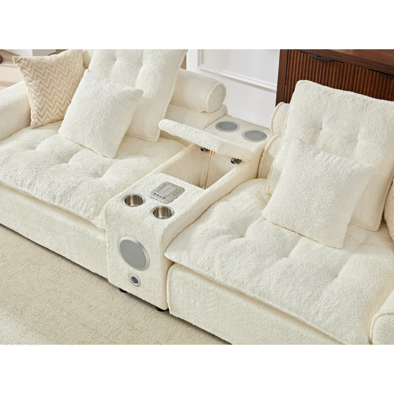 Canapé d'angle profond surdimensionné, canapé modulaire en boucle blanche de 137,7 pouces, style moderne pour la maison