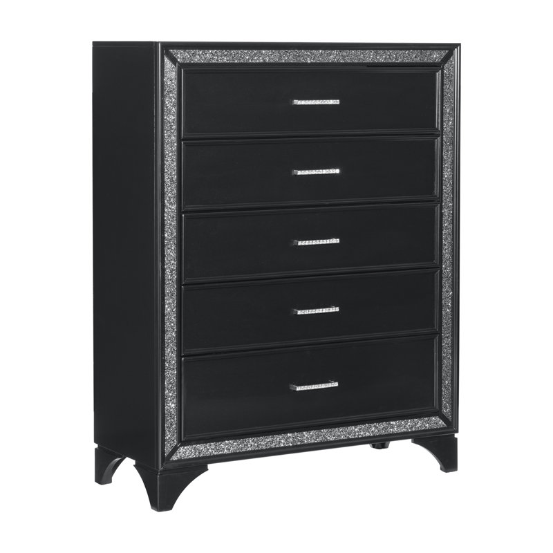 Commode 5 tiroirs Margolf, Noir perle