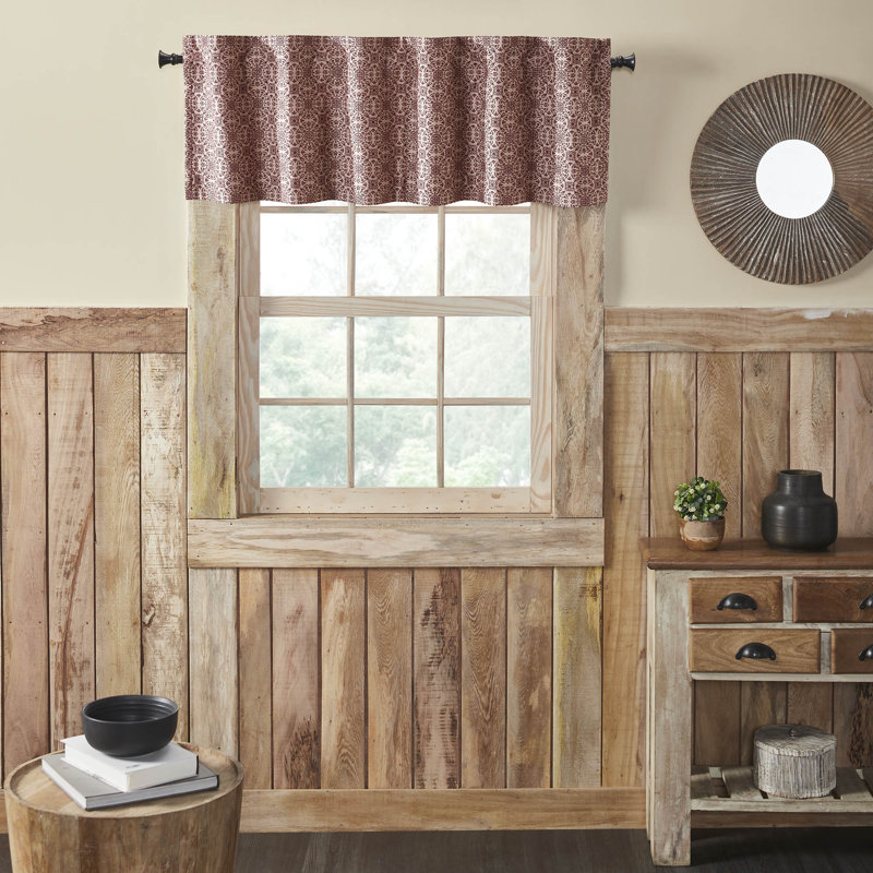   Custom House Geometric Tailored 60'' W Window Valance, Tan/Red
