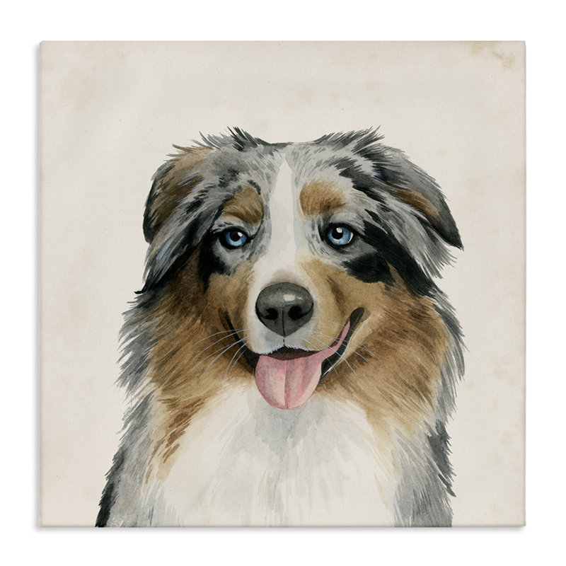 Soft Charming Australian Shepherd Dog Canvas Art in Neutral Tones