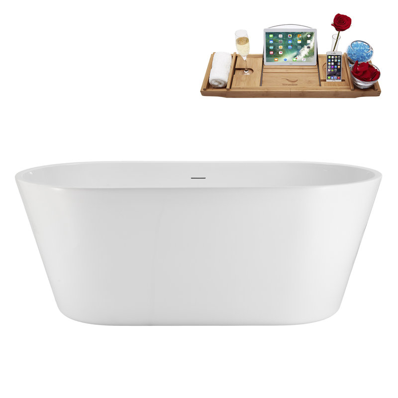 Baignoire autoportante 59 po blanc brillant avec drain interne 59 po Streamline