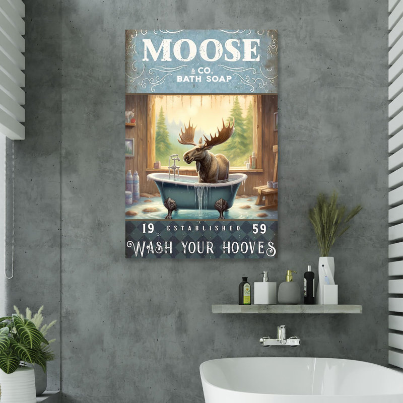 Moose Bath Soap 1 - 1 pièce, impression sur toile tendue, H 20 po x l 16 po x P 1,25 po