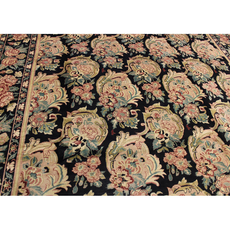 Hand-Knotted Black Wool Persian 8' x 10' Rug