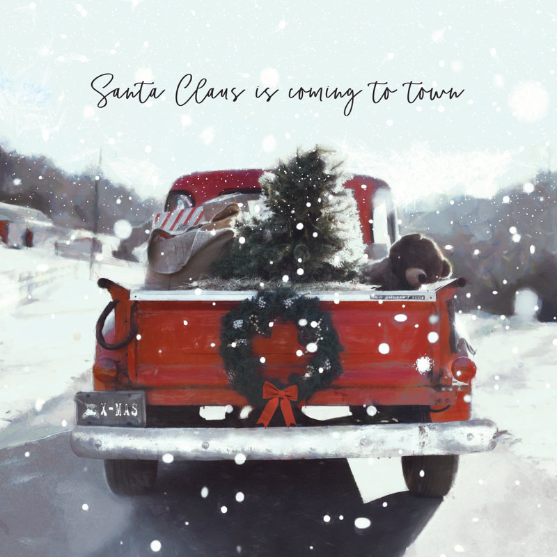 Red Truck Paint Santa Coming - Wrapped Canvas Print, 30cm H x 30cm W x 3.8cm D