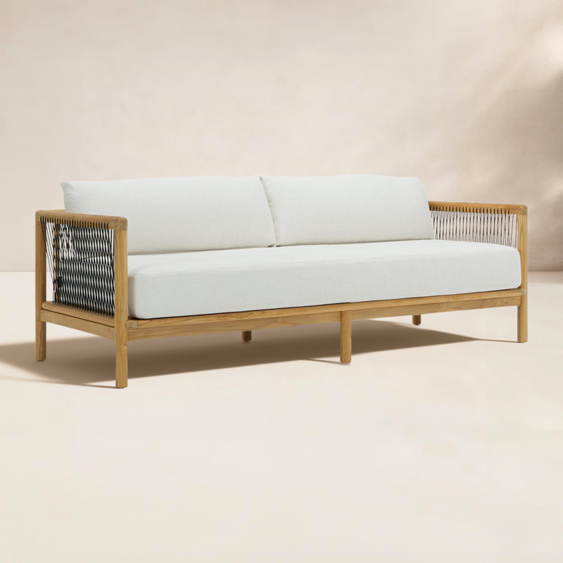 Reel Collection 82'' Wide Reversible Teak Patio Sofa with Sunbrella® Cushions, Sunbrella Nurture White