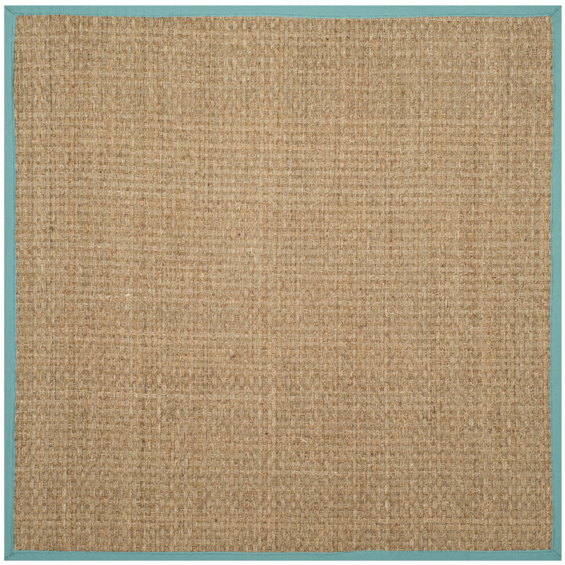 Auckland Bamboo Slat/Seagrass Natural/Teal Area Rug, Square 4'