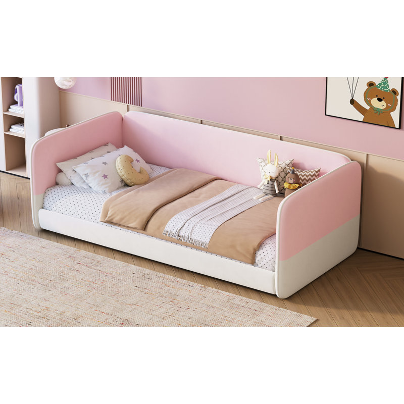 Lits jumeaux roses, cadre bas recouvert de velours, chambre d'enfant moderne, Pink