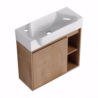 Meuble-lavabo mural 24 po avec lavabo en céramique blanche et porte à fermeture en douceur, emballage Kd