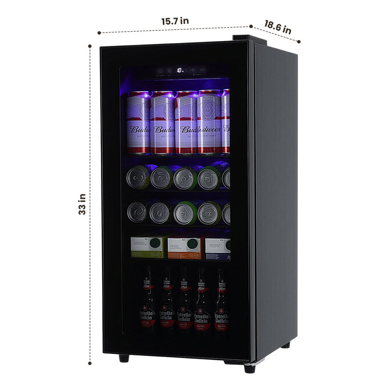 3.2 Cu.ft Mini Beverage Refrigerators With Glass Door 60 Cans Beverage Refrigerator