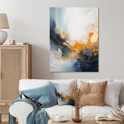 Tempête de marbre bleue et jaune VII - Art mural abstrait en métal