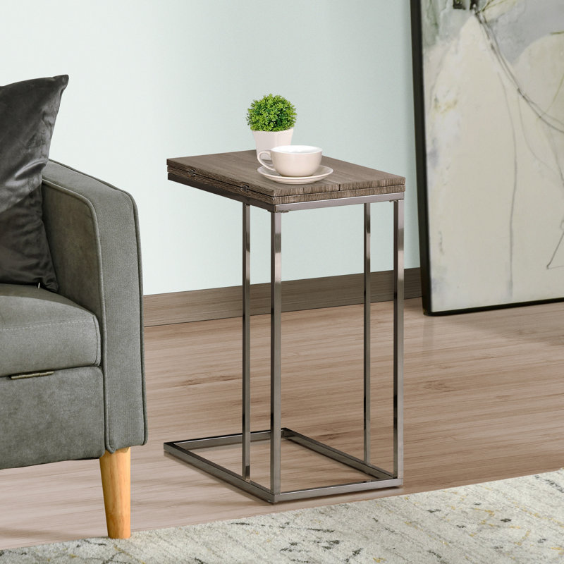Landaverde Solid Wood Top End Table, Weathered Grey, Black Nickel, 25.25" H x 18" W x 24" D