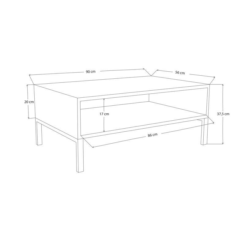 Table basse avec rangement Labette, Pin antique