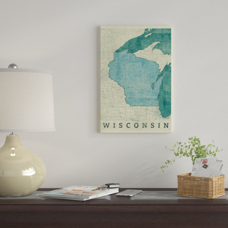« wisconsin map », impression sur toile, H 26 po x l 18 po x P 1,5 po, Toile avec cadre noir, Pas de tapis