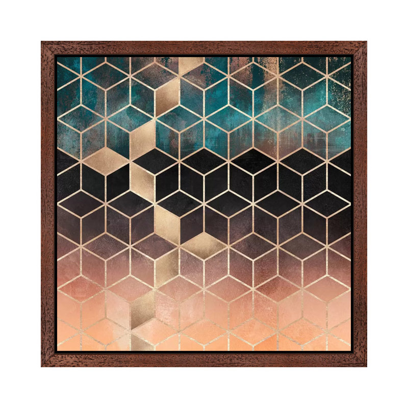 Ombre Dream Cubes by Elisabeth Fredriksson - 1 Piece Floater Frame Wall Art on Canvas, 45.72 cm H x 45.72 cm W, Brown Framed