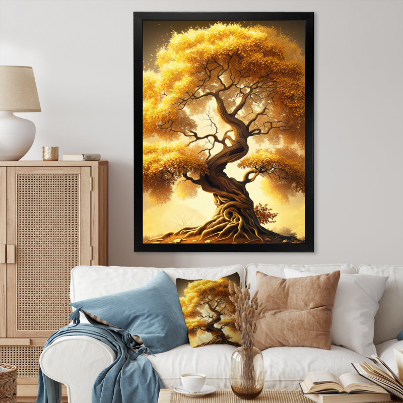 «Majestic Yellow Golden Tree I» sur toile, H 44 po x l 34 po x P 1,5 po, Cadre photo noir