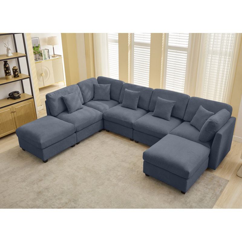 Canapé modulaire 7 pièces 7 pièces, Velours côtelé gris foncé