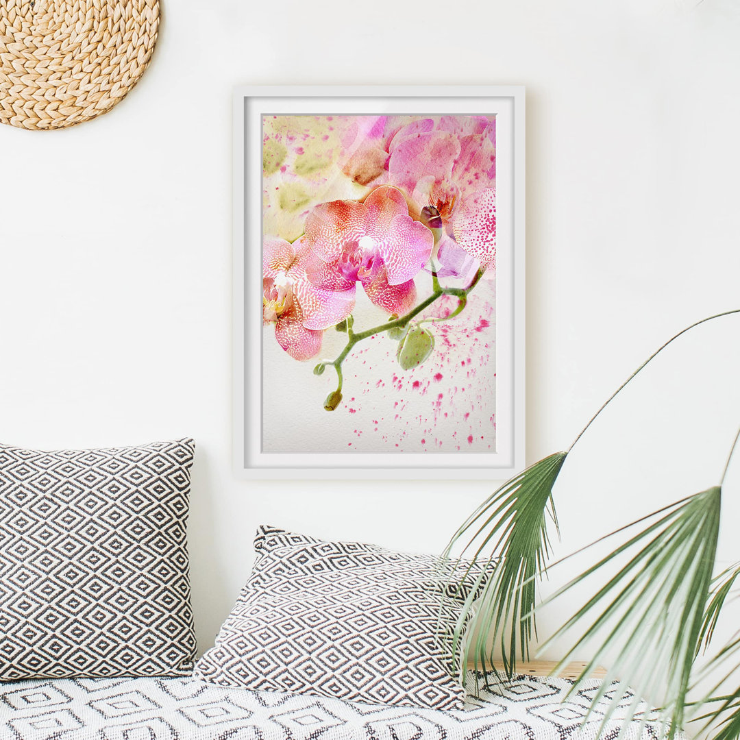 Gerahmtes Papierbild Aquarell Blumen Orchideen