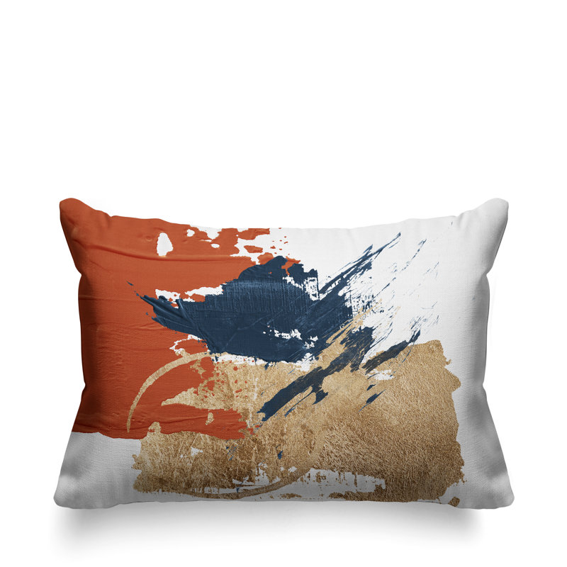 Coussin lombaire abstrait intérieur / extérieur, Orange brûlé / or / blanc