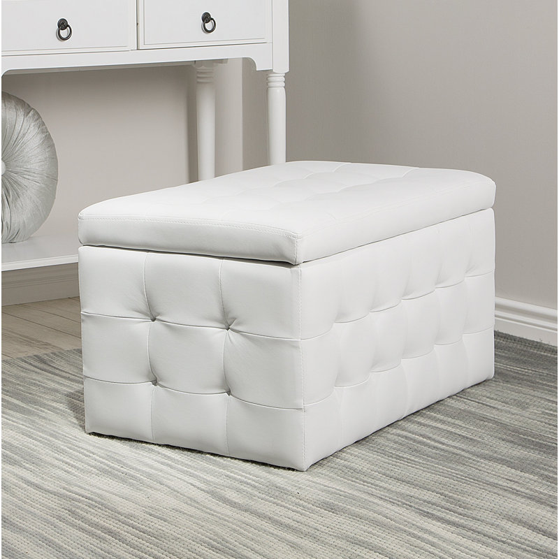 Roseleaf 73cm Wide Faux Leather Tufted Rectangle Solid Colour Ottoman with Storage, White
