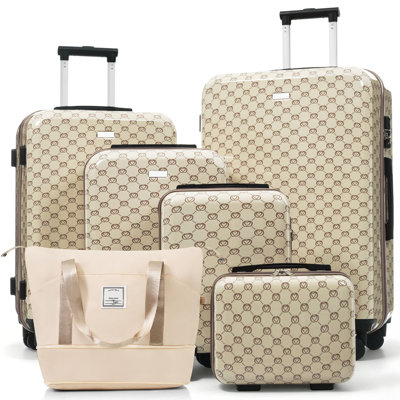 6-Piece Hardside Luggage Set with TSA Lock, 14/16/20/24/28 Inch ABS Spinner Suitcase Set with Expandable Travel Duffel Bag, 360° Smooth Rolling Wheels, Adjustable Handle (khaki)