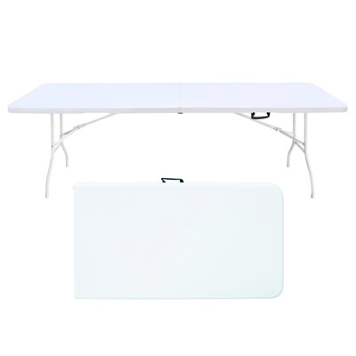 Portable 8Ft Folding Table. Black. Heavy-Duty For Outdoor Pleasures. Waterproof, High Load Bearing. Indoor/Outdoor Probable Option Plastic For Camping, Party Occasions. Heavy-Duty, Waterproof.