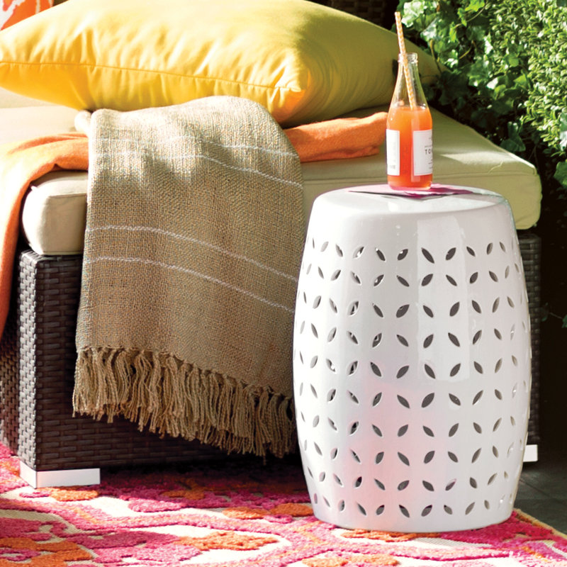 Hakon Ceramic Accent Stool, White